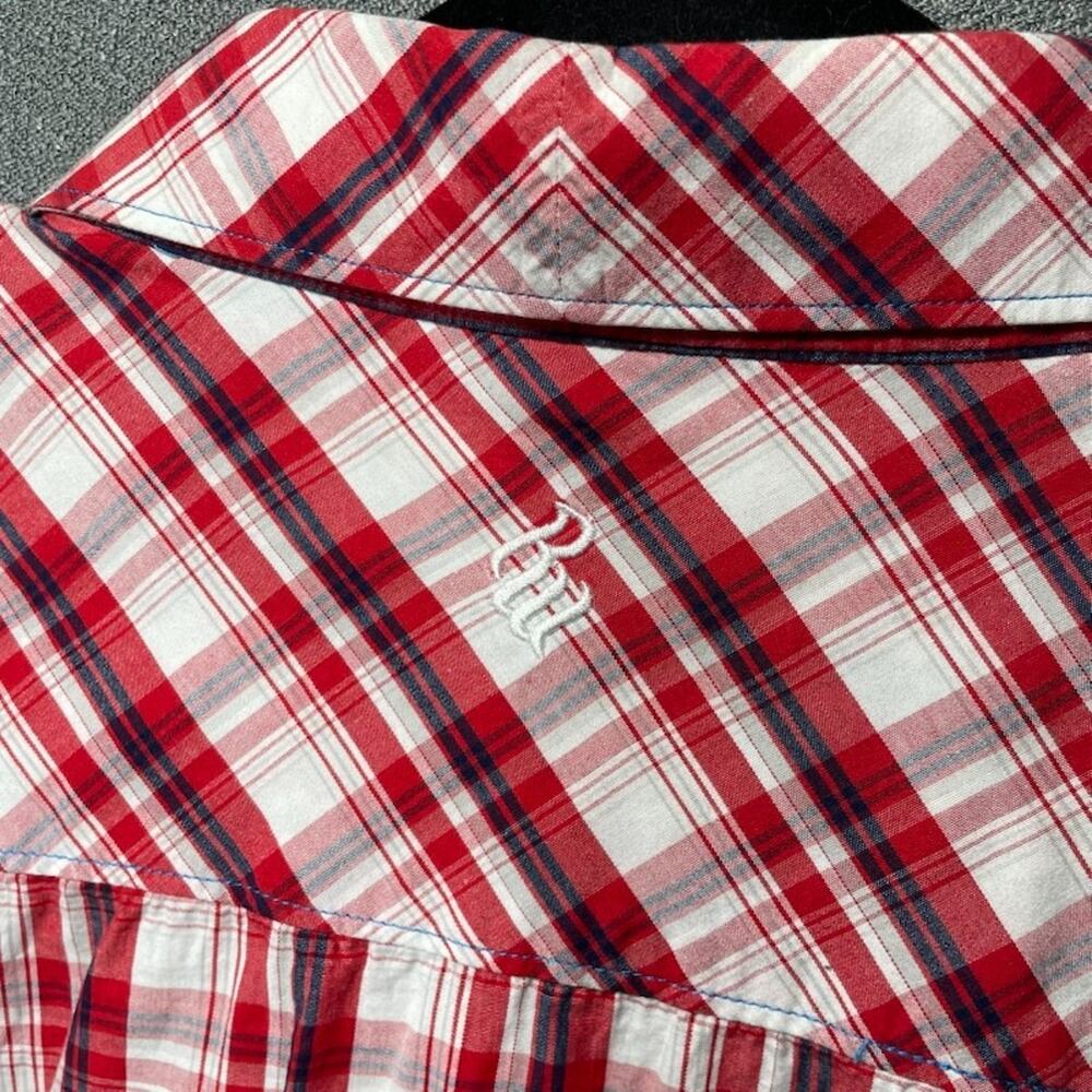 Rocawear Men's Shirt 2XL Red White Plaid Short Sleeve Button Up Checkered Camp - Picture 3 of 14